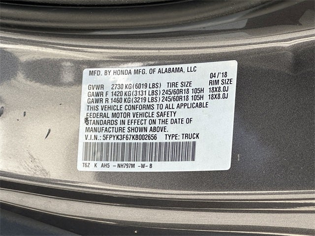 2019 Honda Ridgeline RTL-T