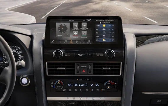 2023 Nissan Armada touchscreen and front console | Cherokee County Nissan in Holly Springs GA